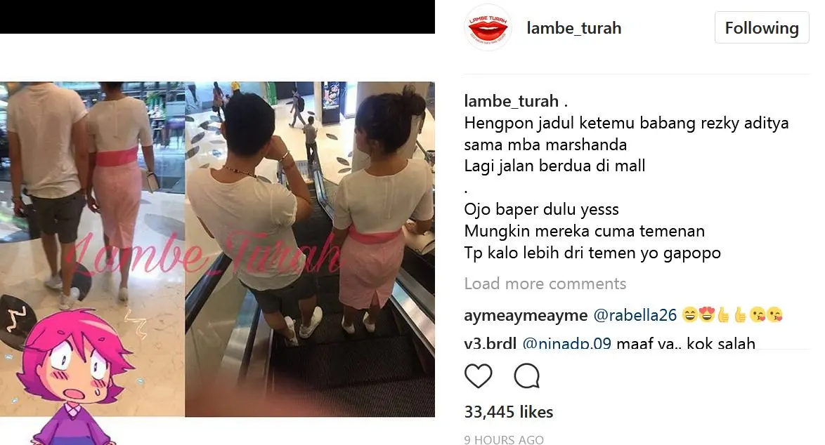 Marshanda dan Rezky Aditya saat berjalan-jalan di sebuah pusat perbelanjaan di Jakarta Selatan. (Instagram @lambe_turah)