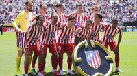 Tim Atletico Madrid berpose untuk foto grup sebelum pertandingan sepak bola Grup B Piala Dunia Antarklub antara PSG dan Atletico Madrid di Pasadena, California, Minggu, 15 Juni 2025. (AP Photo/Jae Hong)