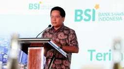 Direktur Utama Hery Gunardi BSI memberi sambutan pada eluncuran layanan pembiayaan Mitraguna Online dan Tasyakuran Single System BSI di Jakarta, Senin (1/11/2021). Peluncuran Mitraguna Online, BSI membidik volume pembiayaan Mitraguna berkisar Rp 5 triliun hingga Desember 2021. (Liputan6.com/HO/BSI)