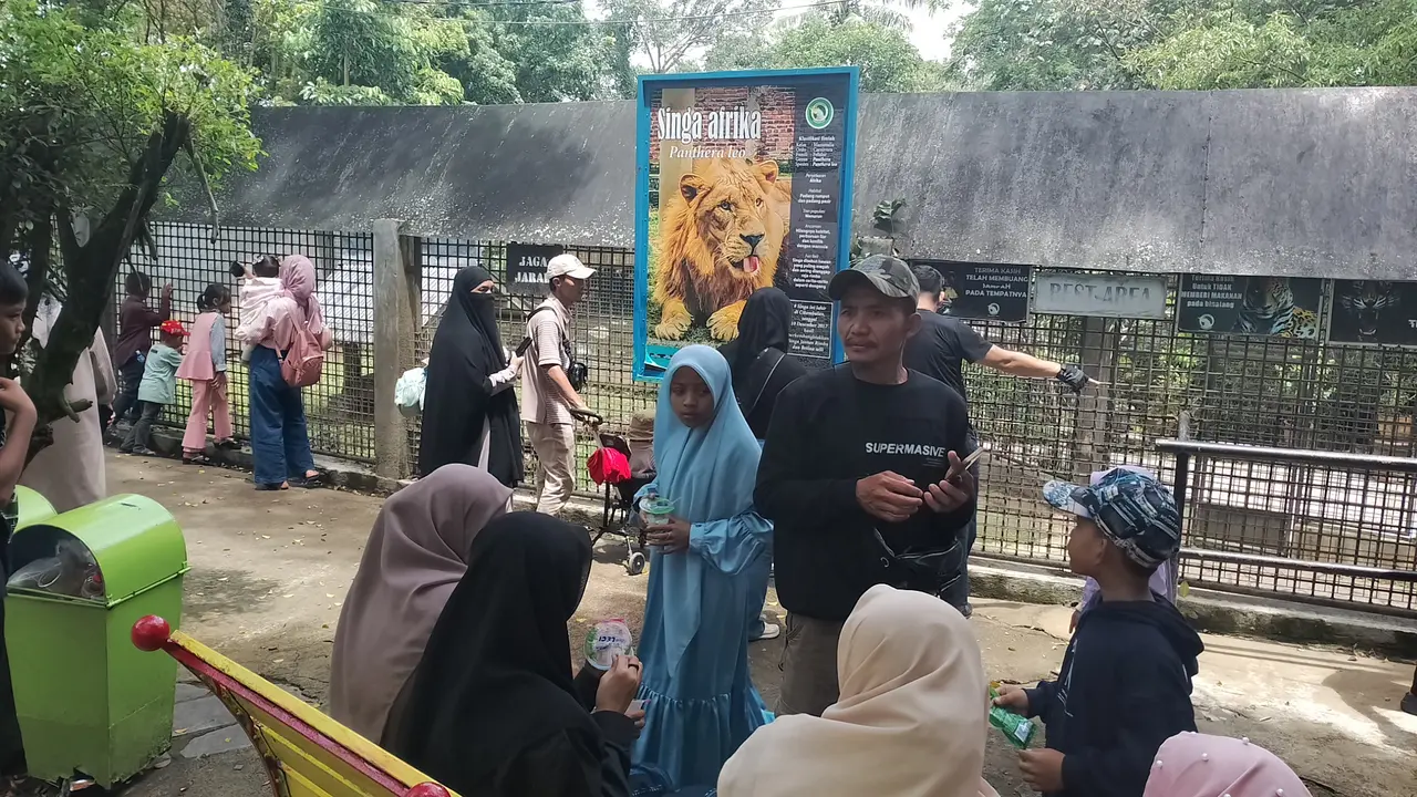 Para pengunjung Taman Satwa Cikembulan nampak tengah menikmati sajian pemandangan di depan kandang Harimau, sebagai hewan dilindungi. (Liputan6.com/Jayadi Supriadin)