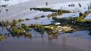 Sebagian bangunan terendam banjir di daerah Windsor, barat laut Sydney, Australia, Rabu (24/3/2021).  Sekitar 18.000 penduduk negara bagian terpadat di Australia telah meninggalkan rumah mereka sejak pekan lalu, dengan peringatan banjir dapat berlanjut hingga April. (Lukas Coch/Pool Photo via AP)
