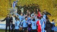 Timnas Uruguay U-20 meraih kemenangan 1-0 atas Italia U-20 pada laga final Piala Dunia U-20 2023 di Estadio Unico Diego Armando Maradona, La Plata, Senin (12/6/2023) dini hari WIB. Berkat hasil itu, Uruguay meraih trofi perdana di Piala Dunia U-20. (AP Photo/Natacha Pisarenko)
