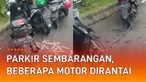 Sederet motor parkir sembarangan di pinggir jalan dirantai dan digembok mengundang perhatian