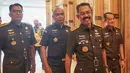 (dari kiri ke kanan) Jaksa Agung Muda Tindak Pidana Khusus (Jampidsus) Kuntadi, Jaksa Agung Muda Intelijen (Jamintel) Reda Manthovani, Wakil Jaksa Agung Asep Nana Mulyana dan Jaksa Agung Muda Tindak Pidana Umum (Jampidum) Leonard Eben Ezer Simanjuntak berjalan bersama usai pelantikan di Gedung Kejaksaan Agung, Jumat (24/7/2026). (KLY/ Budy Santoso).