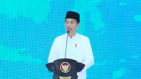 Presiden Jokowi saat menyampaikan pidato di acara Peresmian Pembukaan Rakernas Lembaga Dakwah Islam Indonesia (LDII) di Grand Ballroom Minhaajurrosyidiin Jakarta Timur, Selasa (7/11/2023). (Istimewa)