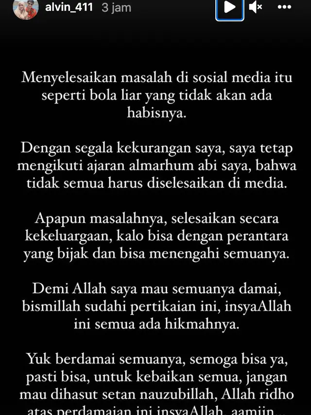 Unggahan Alvin Faiz. (Foto: Instagram @alvin_411)