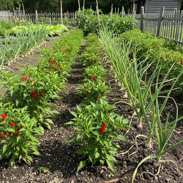 Desain Kebun Cabai Rawit Kombinasi Bawang Putih dan Bawang Merah
