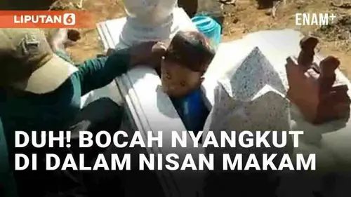 VIDEO: Viral Bocah Nyangkut di Dalam Nisan Makam