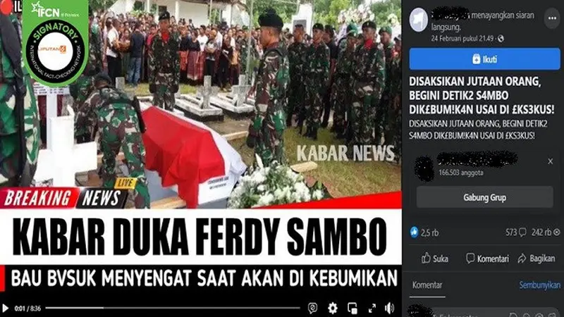 Gambar Tangkapan Layar Video Hoaks Ferdy Sambo Dikebumikan usai Dieksekusi (sumber: Facebook).