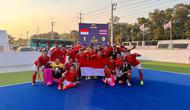 Timnas Hoki Outdoor Putra Indonesia berhasil meraih tiket ke Asian Games 2026, setelah memecundangi Thailand pada laga terakhir Pool A kualifikasi di Royal Thai Air Force Hockey Field, Bangkok, Senin (6/4/2026). (dok. Dharma Raj)