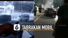 Terekam kamera cctv mobil melaju sangat kencang menabrak mobil lain dan sepeda motor yang melintas.