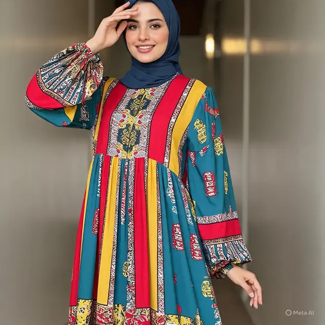 Ilustrasi gamis kombinasi 4 warna (Created by AI)