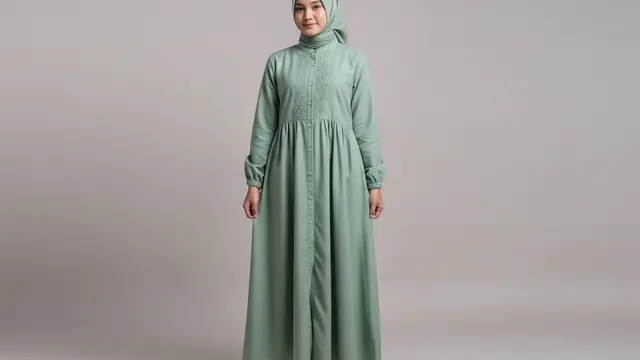 Gamis Katun Bordir Kerah Shanghai