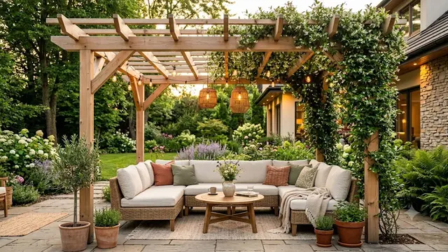 Outdoor Living dengan Pergola Kayu Minimalis