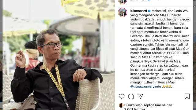 Unggahan Lukman Sardi soal Gunawan Maryanto. (Foto: Instagram @lukmansrd)