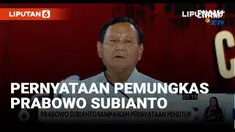 Calon Presiden Prabowo Subianto menyampaikan pernyataan penutup dalam acara debat calon presiden yang digelar KPU Minggu (7/1) malam.