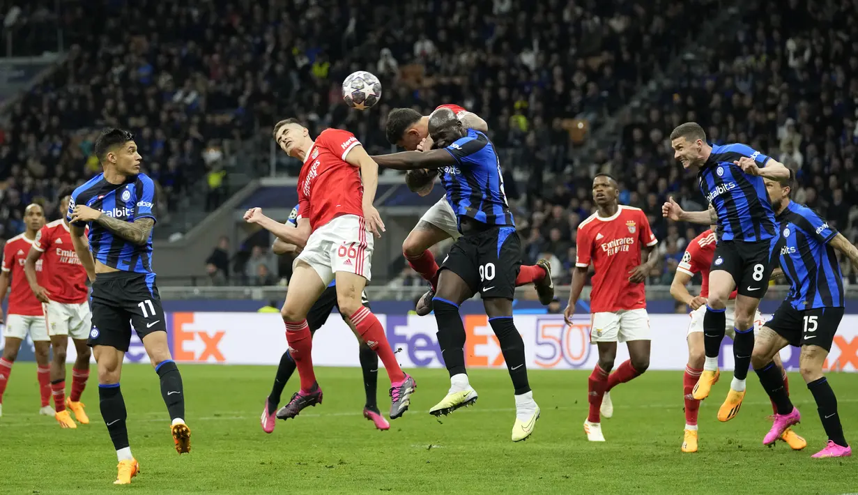 Sementara gol Benfica dicetak Fredrik Aursnes (38'), Antonio Silva (86') dan Petar Musa di masa injury time. (AP Photo/Luca Bruno)