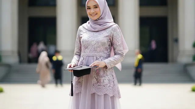 Model Gamis Midi Kombinasi Brokat untuk Wisuda
