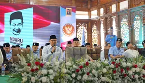 Ketua DPD Partai Gerindra, Sudaryono mendapat undangan khusus dalam acara silaturahmi dan Halal bi Halal Nderek Guru (NDARU) bersama ulama karismatik asal Pekalongan Habib Luthfi Bin Yahya di Kawasan Guci, Tegal, Jawa Tengah, Senin 20 Mei 2024. (Tim News).