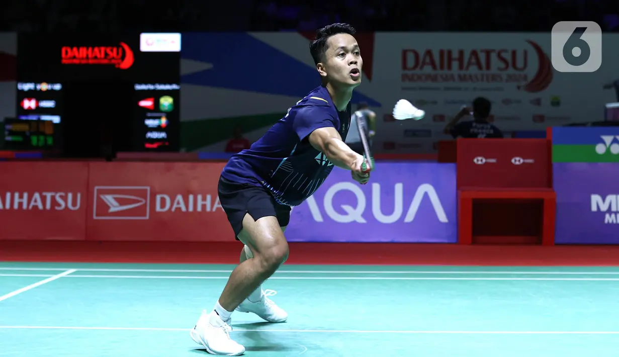 Kemenangan atas Kantaphon Wangcharoen, membuat Anthony Ginting menjadi satu-satunya wakil tunggal putra Indonesia yang berhasil melaju ke babak 16 besar Indonesia Masters 2024. (Bola.com/M Iqbal Ichsan)