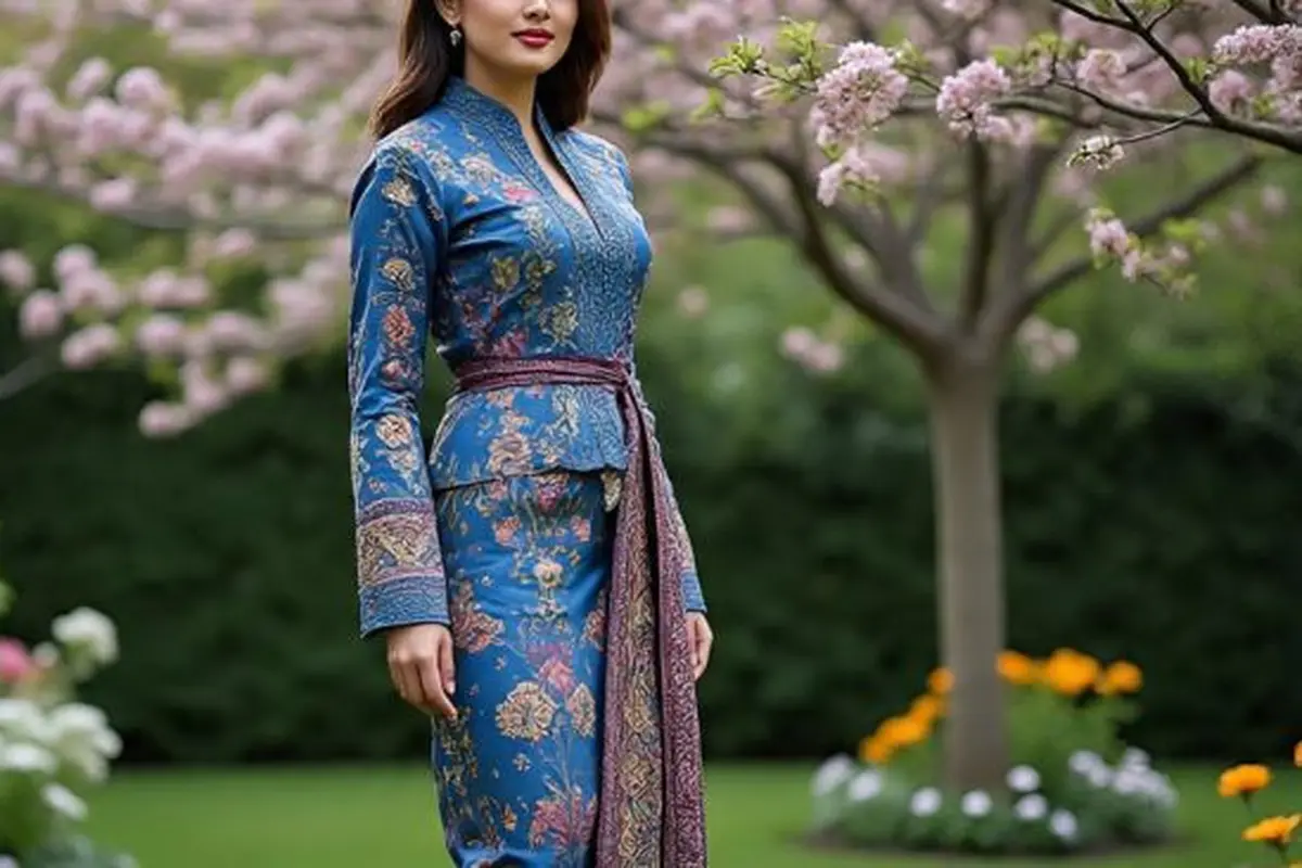 Model Baju Tenun Kombinasi Kain Polos (Sumber Gambar: Meta AI)