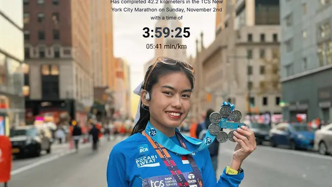 Potret Cantik Namira Adjani Jadi Six Star Finisher Perempuan Termuda Asal Indonesia di New York Marathon 2025