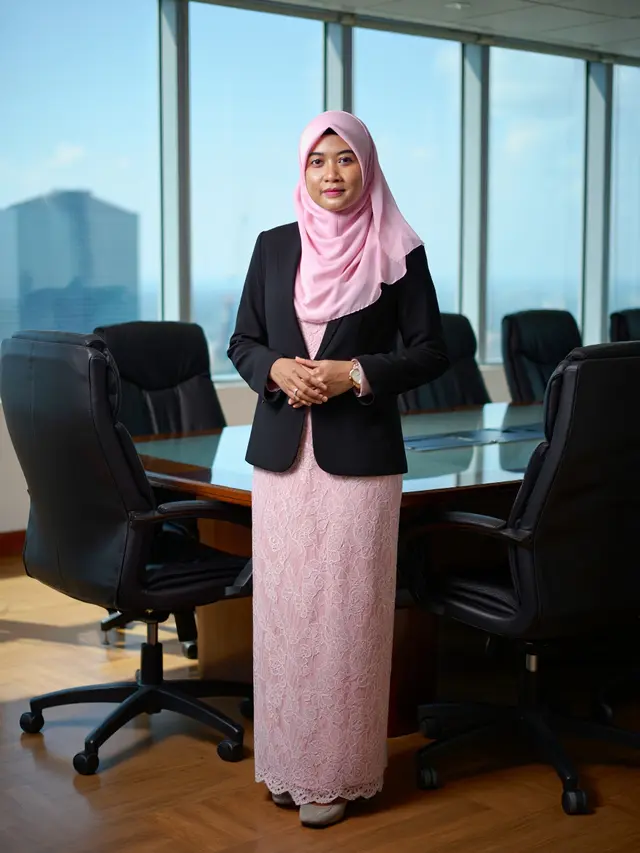 Gamis Kombinasi Blazer dan Brokat Elegan untuk Kerja Formal Muslimah