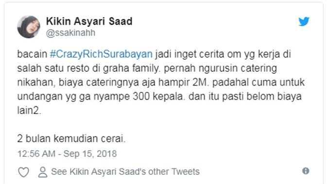 Film Crazy Rich Asian berhasil menyedot banyak perhatian warganet dengan menghadirkan tagar #CrazyRichSurabayan