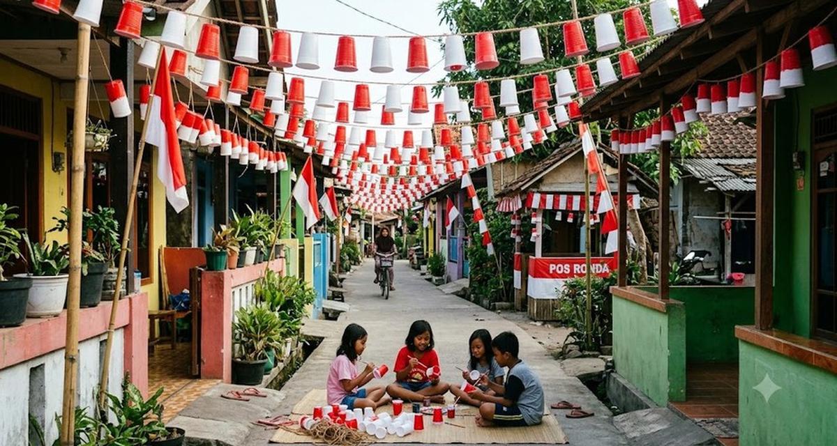 Ide Hiasan Jalan Kampung 17 Agustus dengan Barang Bekas yang Hemat Biaya (AI Generated)