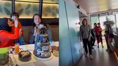 Roger Danuarta langsung mendapat kejutan ulang tahun saat baru datang ke restoran. Ekspresi bintang sinetron 'Preman Kampus' itu pun terlihat terkejut dengan kejutan yang diberikan oleh para sahabat sang istri. Meja tempat Roger duduk juga sudah penuh dengan berbagai kue, termasuk tema Star Wars. (Liputan6.com/IG/@jessicabits)
