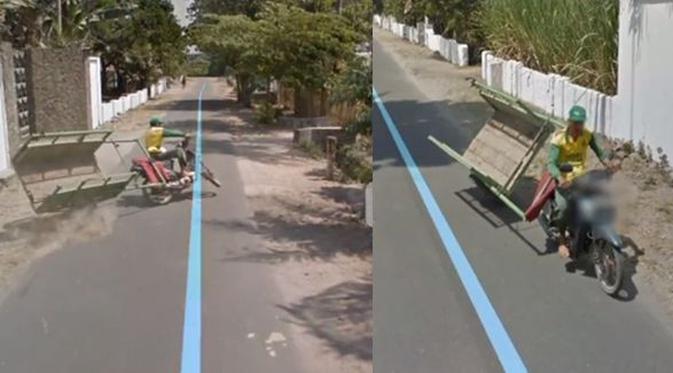 <p>Pemotor terjatuh terekam Google Street View (Instagram/@fari.sen)</p>