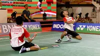 Adhwin Arling Rangga/Rhama Madsuba Praduwartha mengalahkan Arybka Okta Disabian/Muhammad Zilazik Artando Zakaria pada laga final ganda putra pemula Kapolri Cup 2024. Adhwin/Rhama menang&nbsp;21-15 dan 27-25 di GOR Universitas Negeri Jakarta, Rawamangun, Jakarta Timur, Sabtu (27/7). (foto: PBSI)