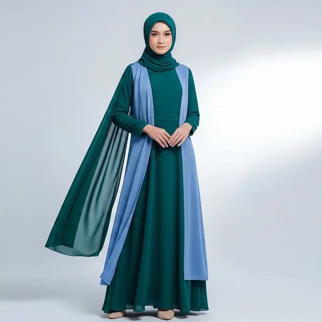 Gamis Detail Cape dengan Cardigan Tanpa Lengan