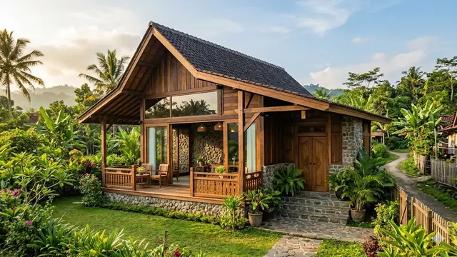 9 Contoh Rumah Desa Minimalis dengan Nuansa Kayu dan Batu Alam, Sentuhan Rustic Modern