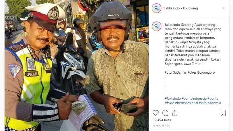 Salah satu contoh nyata diberikan petugas kepolisian asal Bojonegoro, Jawa Timur.