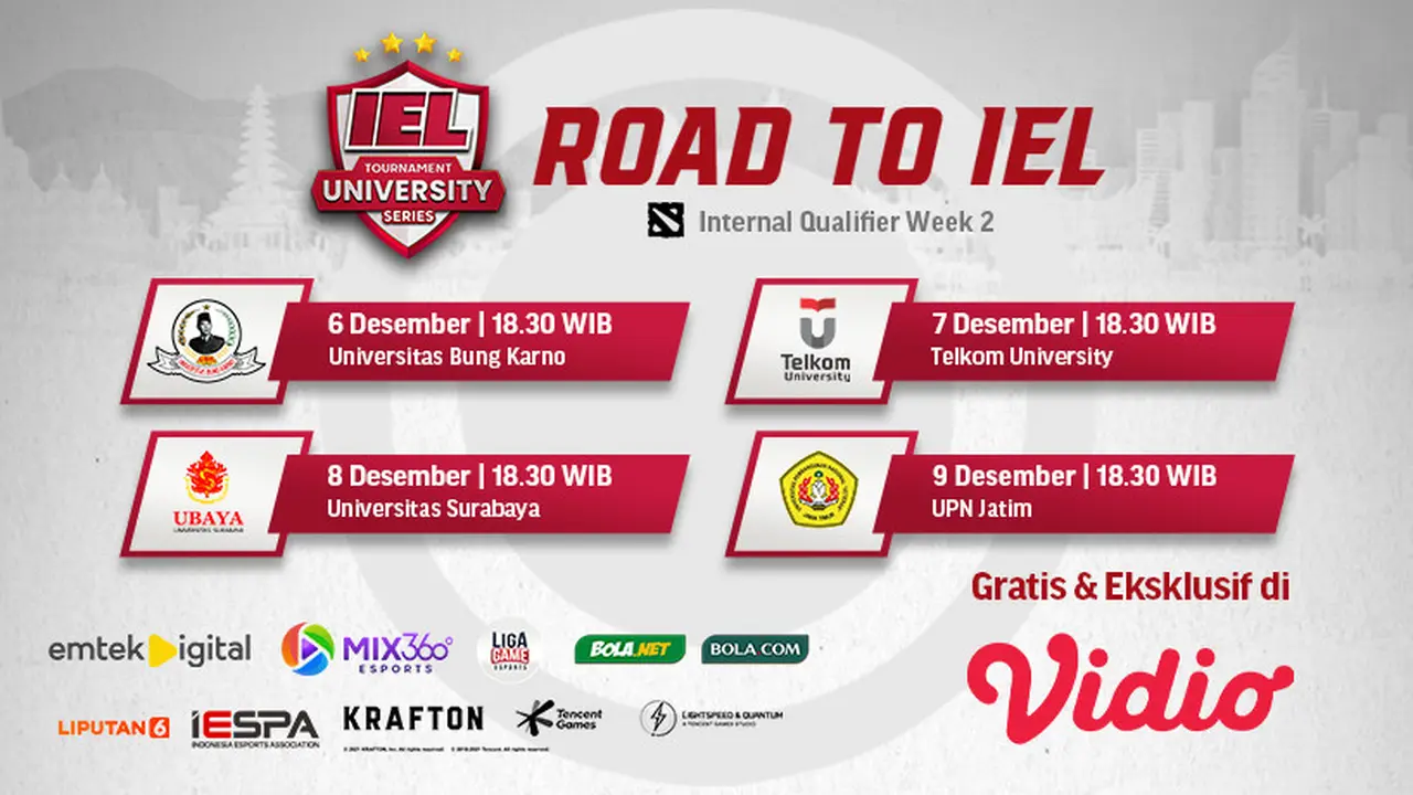 Link Live Streaming Road to IEL University Season 4 : Dota 2 Internal Qualifier Matchweek 2 di Vidio