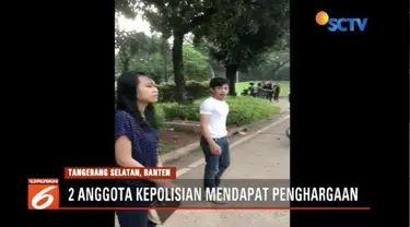 Dua polisi sabar saat hadapi Adi Saputra, pengendara viral yang membanting motor, mendapat penghargaan dari Polres Tangerang Selatan.