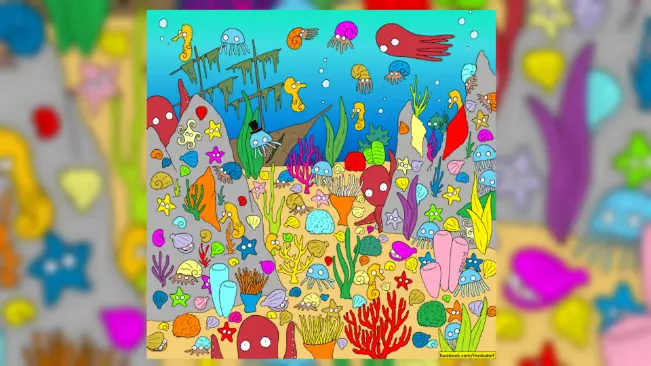 Teka-teki mencari gambar ikan di antara mahluk-mahluk laut lainnya. (Sumber Facebook/thedudolf)