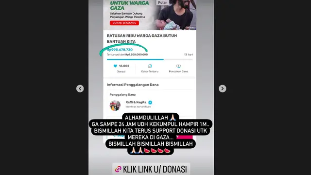 Raffi Ahmad dan Nagita Slavina Galang Donasi untuk Palestina, Sehari Tembus Rp 1 Miliar
