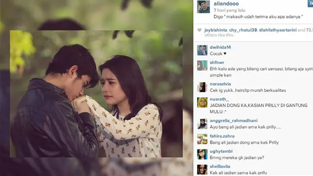 Kemsraan Aliando dan Prilly di Instagram
