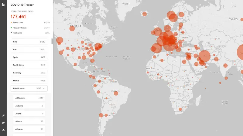 Peta Interaktif Microsoft untuk Melacak Virus Corona