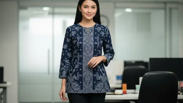 Tunik Batik Slimfit Kerah Bulat
