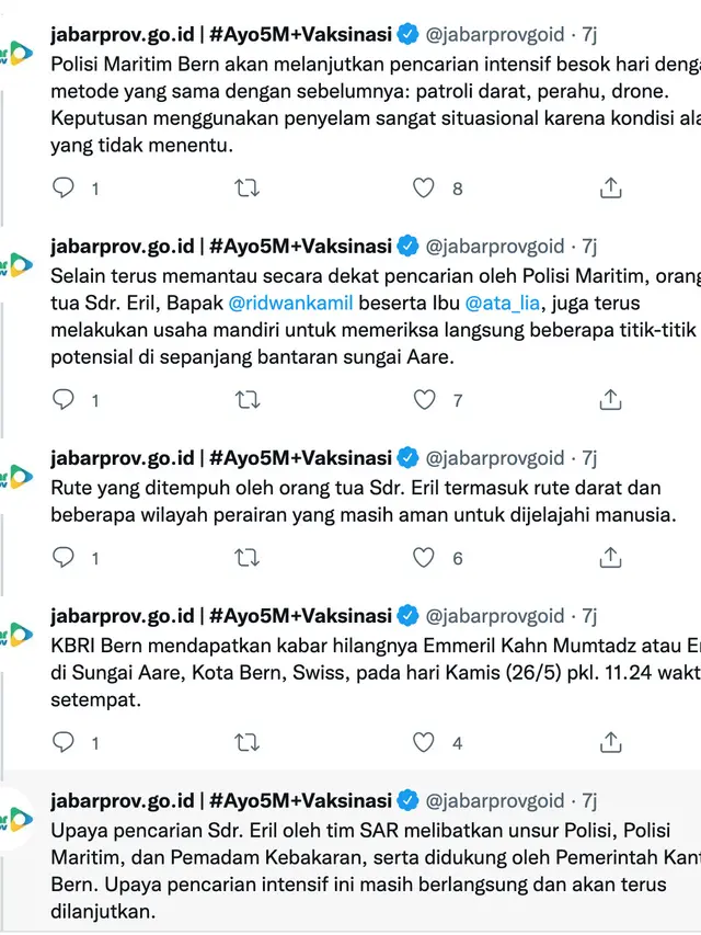 Perkembangan terkini pencarian anak Ridwan Kamil, Eril. (Foto: Dok. Twitter @jabarprovgoid)