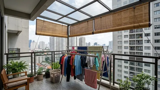 Penutup Balkon dengan Kanopi dan Tirai Gulung