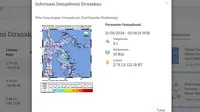 Gempa hari ini di akhir bulan, Jumat (31/5/2024), pertama kali menggetarkan dini hari tadi pukul 00:08:19 WIB di Morowali, Provinsi Sulawesi Tengah (Sulteng). (www.bmkg.go.id)