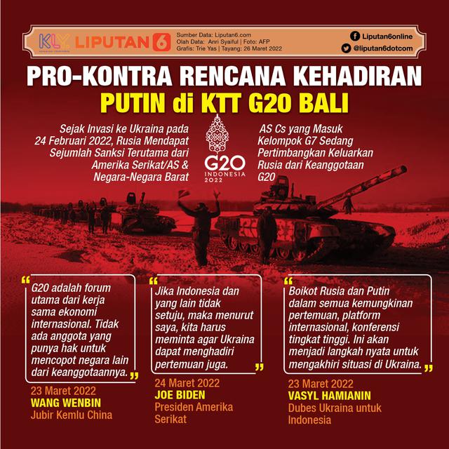Infografis Pro-Kontra Rencana Kehadiran Putin di KTT G20 Bali. (Liputan6.com/Trieyasni)