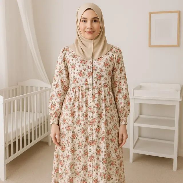 Model Gamis Kancing Depan untuk Busui
