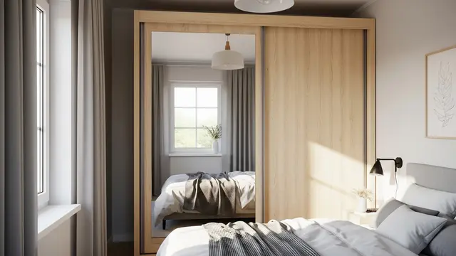 Model Lemari Pakaian Pintu Geser dari Papan