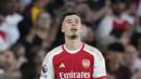 Ekspresi pemain Arsenal, Gabriel Martinelli setelah merayakan gol kemenangan timnya atas Manchester City pada laga lanjutan Liga Inggris 2023/2024 yang berlangsung di Emirates Stadium, London, Inggris, Minggu (08/10/2023) malam WIB. Kemenangan 1-0 Arsenal membawa mereka menempati posisi kedua klasemen dengan raihan 20 poin, atau hanya terpaut dua gol dari Tottenham yang berada di puncak. (AP Photo/Kirsty Wigglesworth)