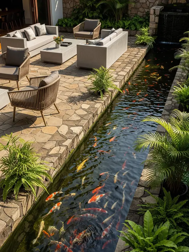 Inspirasi Kolam Ikan yang Menyatu dengan Area Santai Keluarga